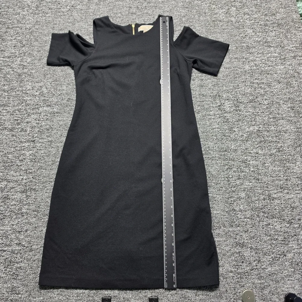 Cold Shoulder Dress Michael Kors Small Womens Black Excellent Gold Zip Sheath